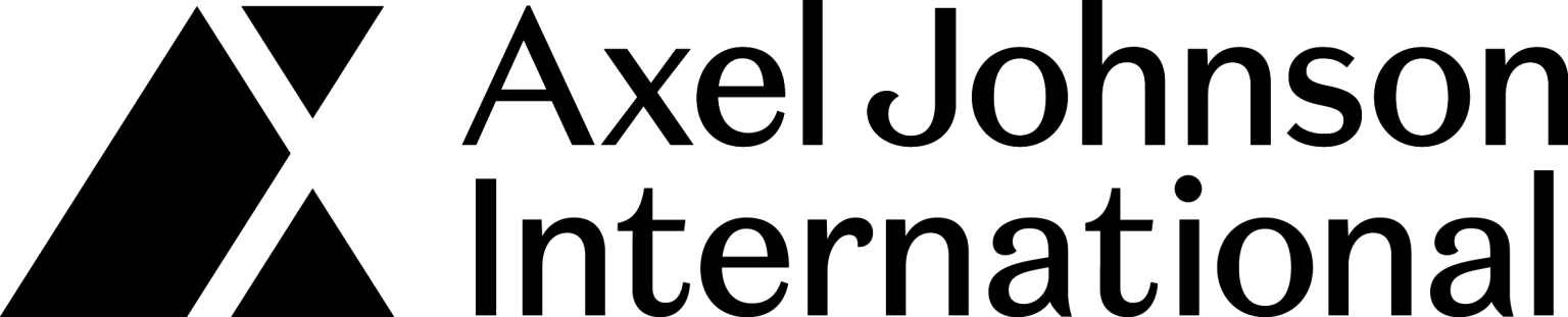The logo of Axel Johnson International, featuring geometric triangular shapes and bold text. A representation of consultancy and international business solutions.