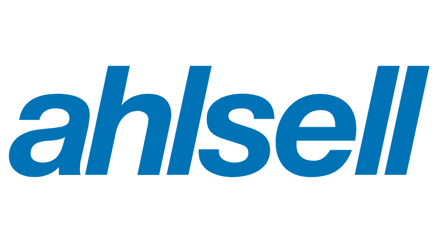A dark image displaying the text 'ahlsell' in lowercase letters, with partial visibility due to the low lighting. The background appears completely black, and parts of the logo are obscured.